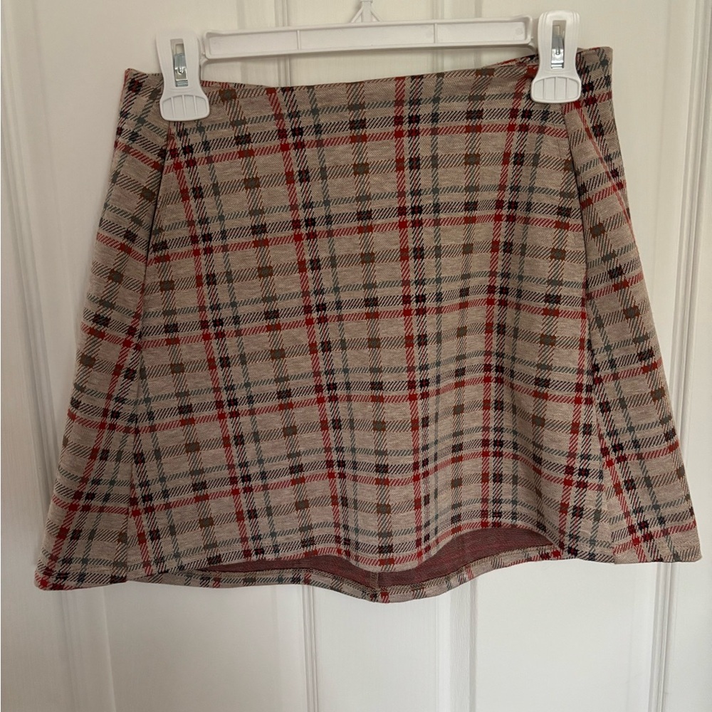 Altar'd State Plaid A-Line Skirt in Red and Tan